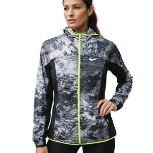 Nike Women's Small Running Jacket Gray Camo Full Zip Lightweight